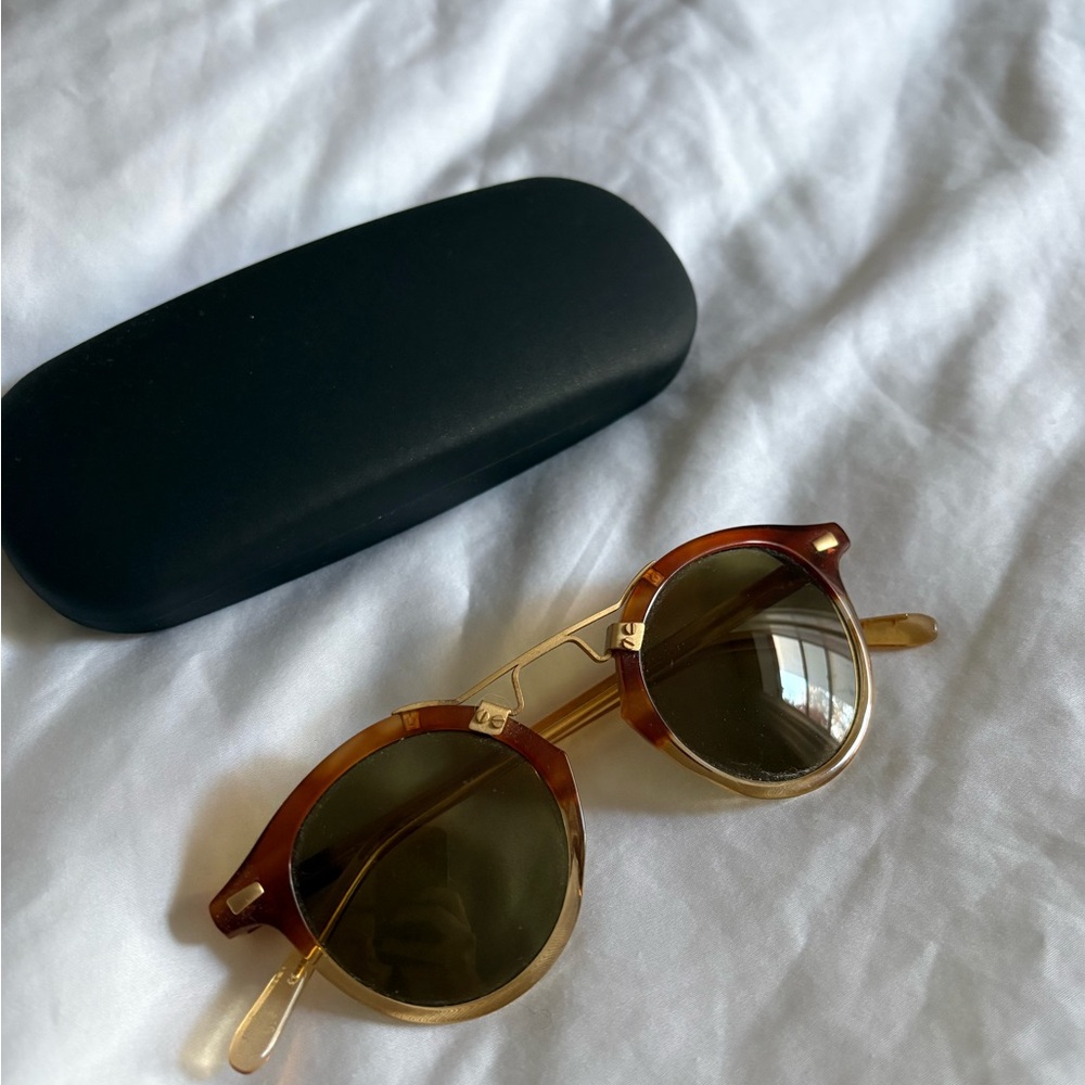 KREWE Tortoiseshell and Gold Round Sunglasses with Green Lenses - Picture 2 of 6